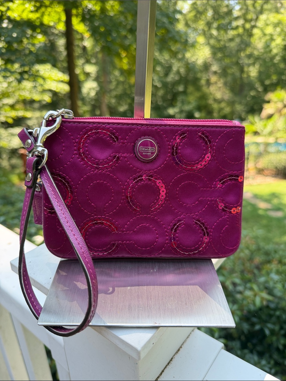 Coach Fuchsia Signature Zip Wristlet - Picture 8 of 16